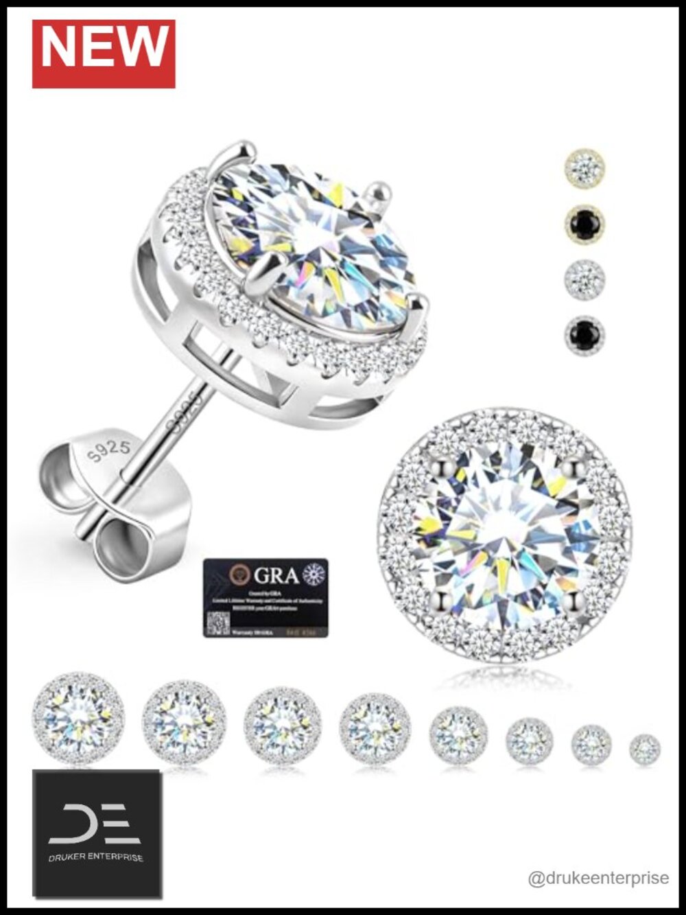 Moissanite Stud Earrings 925 Sterling Silver Halo Earrings